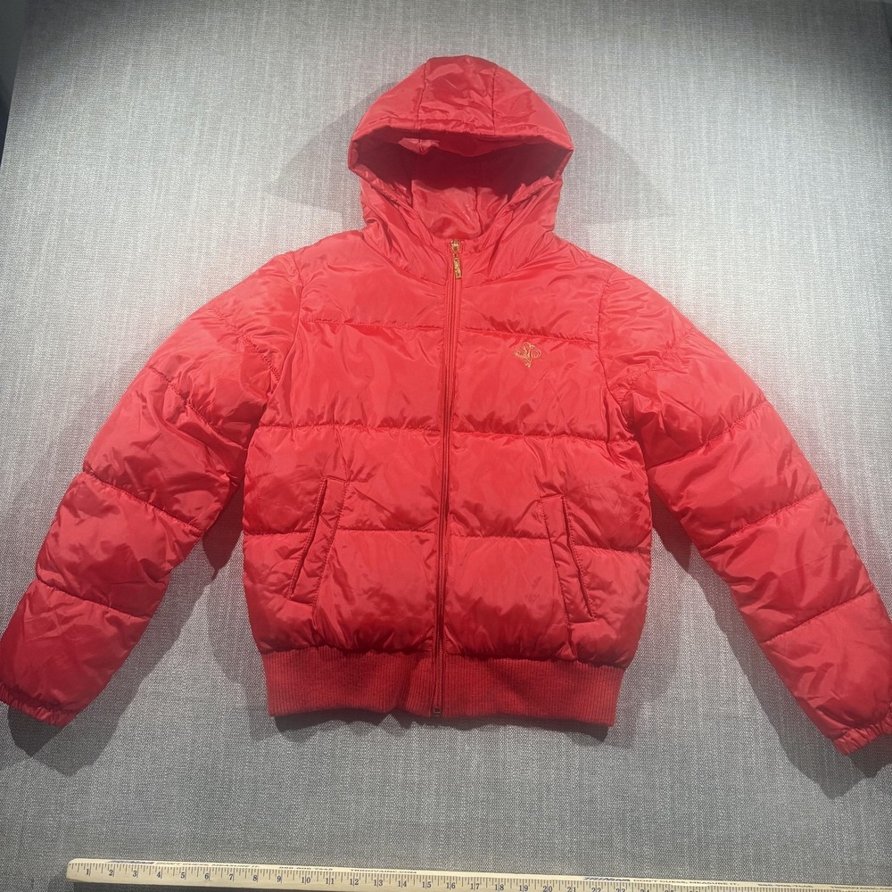 South Pole Jacket Girls 12-14 Red Hooded Puffer Quilted Full Zip Winter Vintage